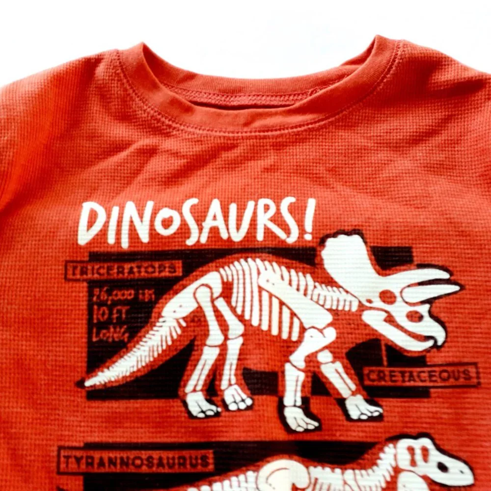 Jumping Beans Boys T-Shirt Dinosaurs Orange Thermal Long Sleeve Size 12